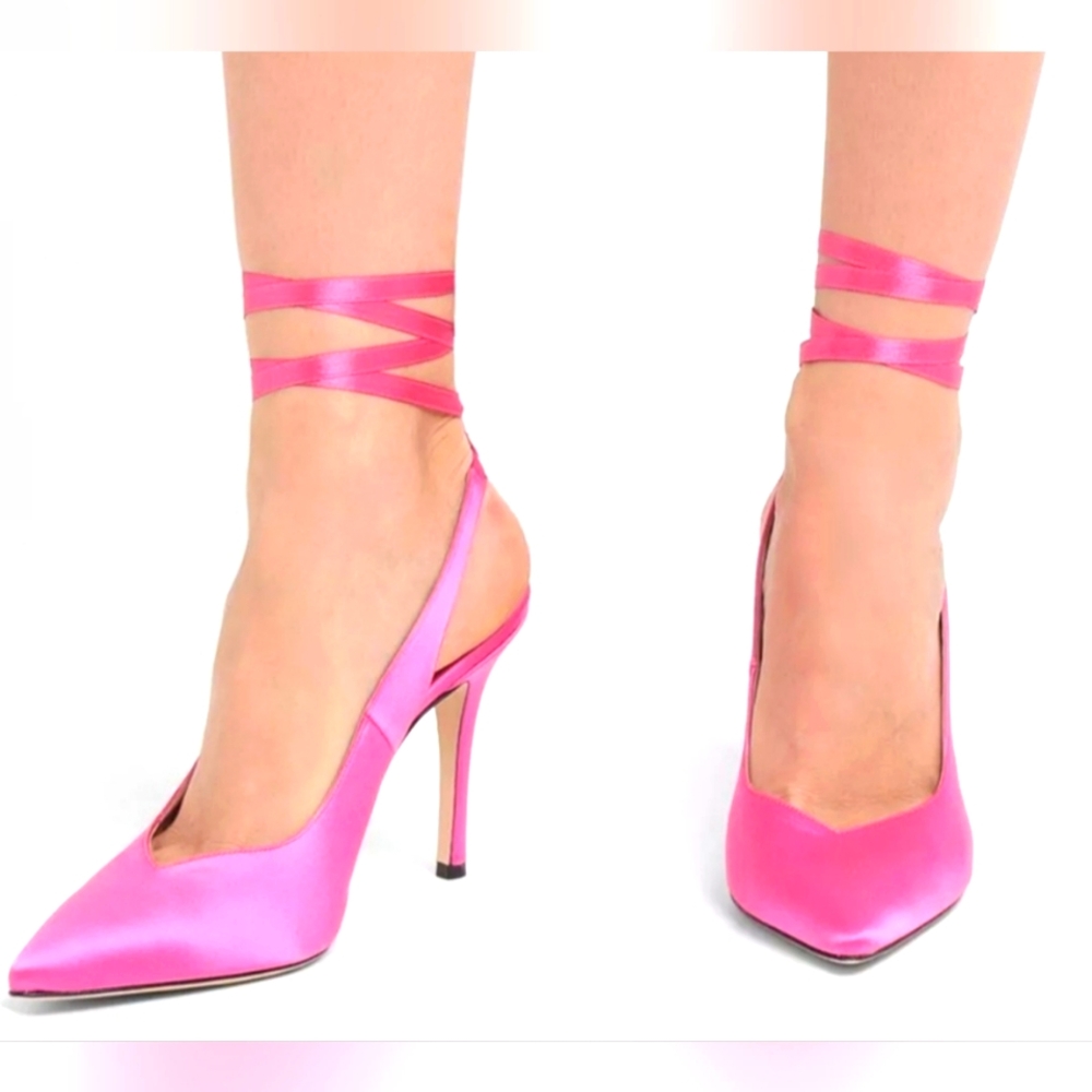 8 SATIN SLINGBACK PUMPS